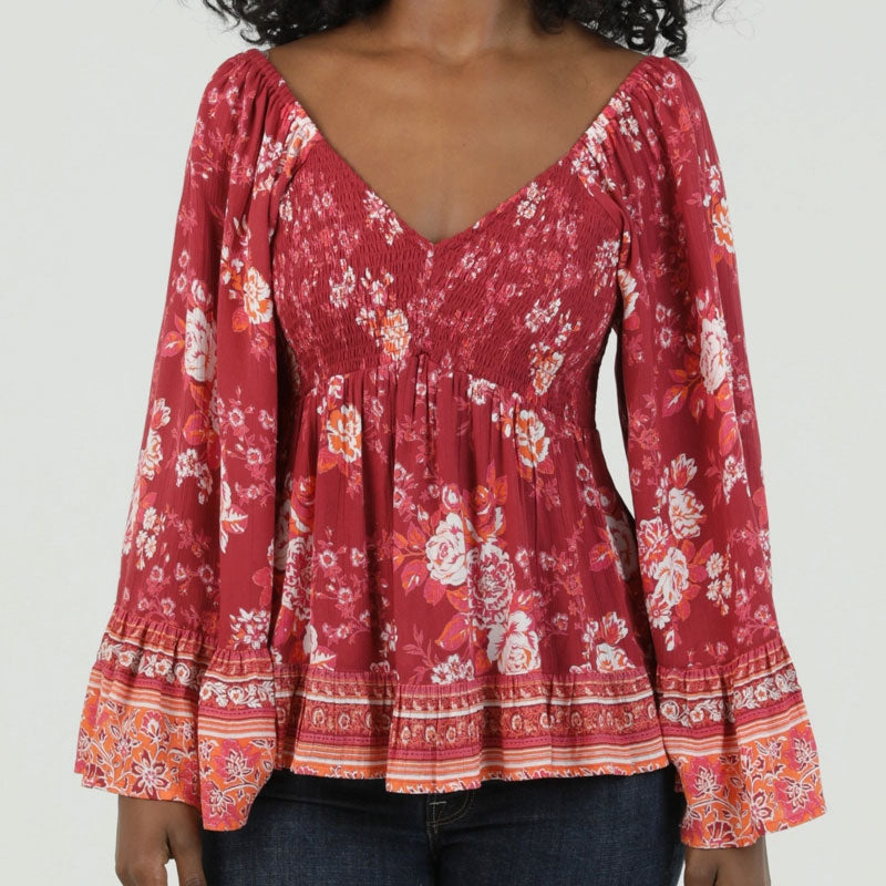 Bohemian Rose Smocked Top