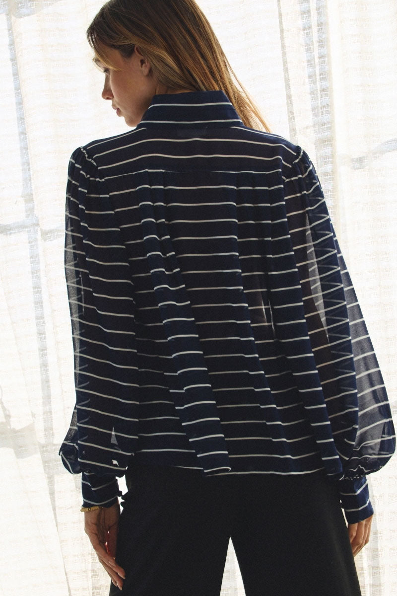 Nautica Striped Printed Chiffon Blouse