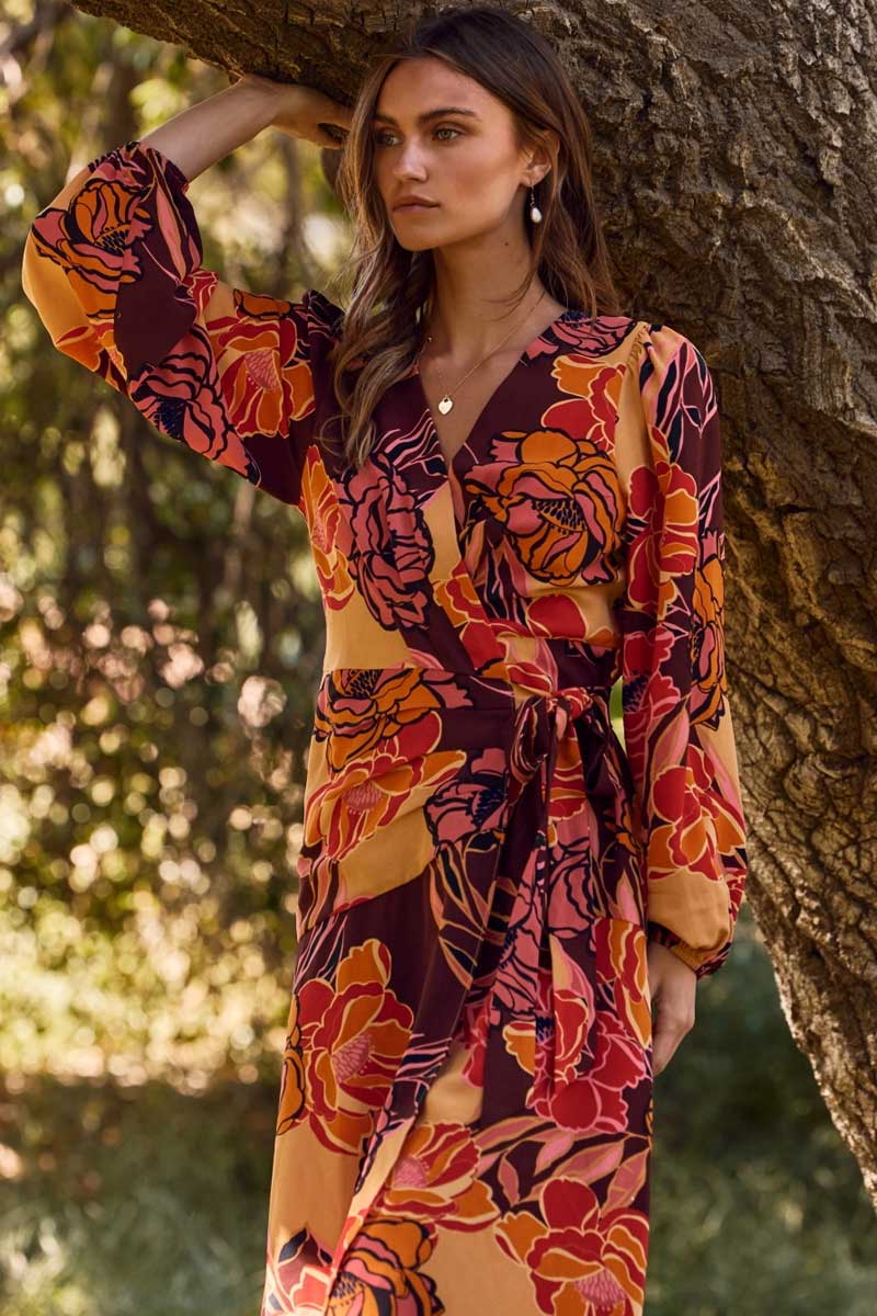 Peony Dreams Midi Wrap Dress