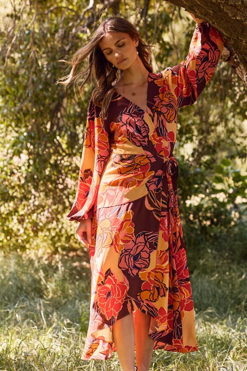 Peony Dreams Midi Wrap Dress