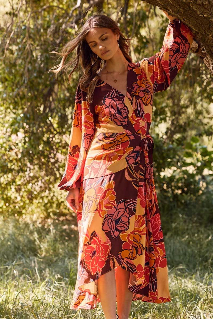 Peony Dreams Midi Wrap Dress