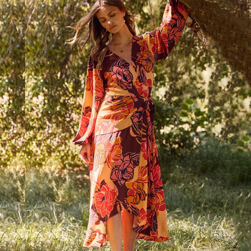 Peony Dreams Midi Wrap Dress