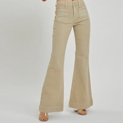 High Rise Front Patch Pocket Bell Bottom Pants