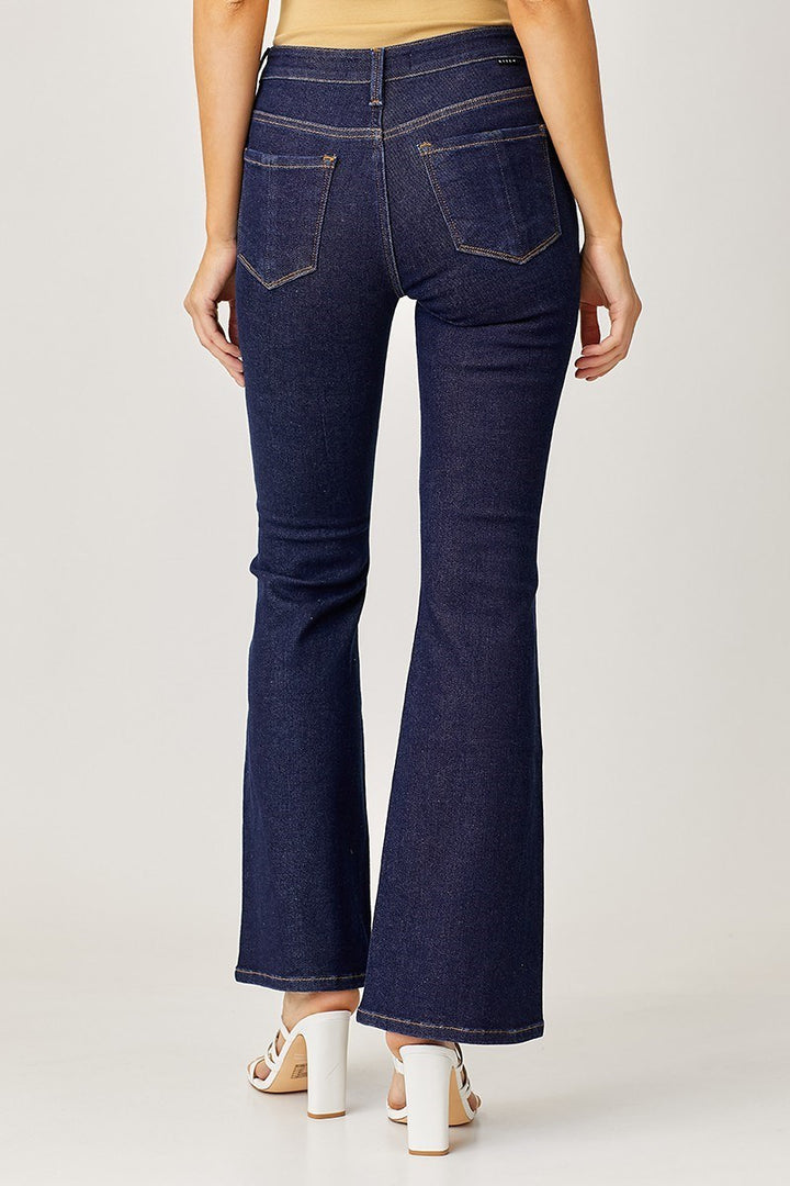 Mid Rise Button Down Flare Jeans