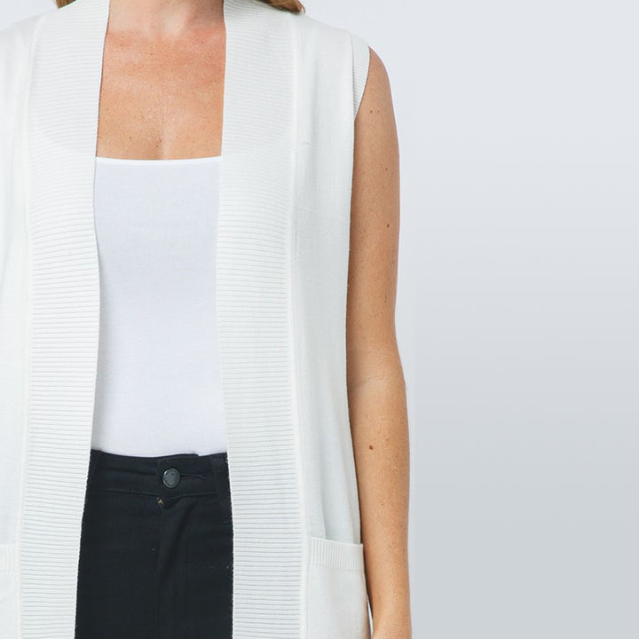 Sleeveless Open Front Knit Cardigan