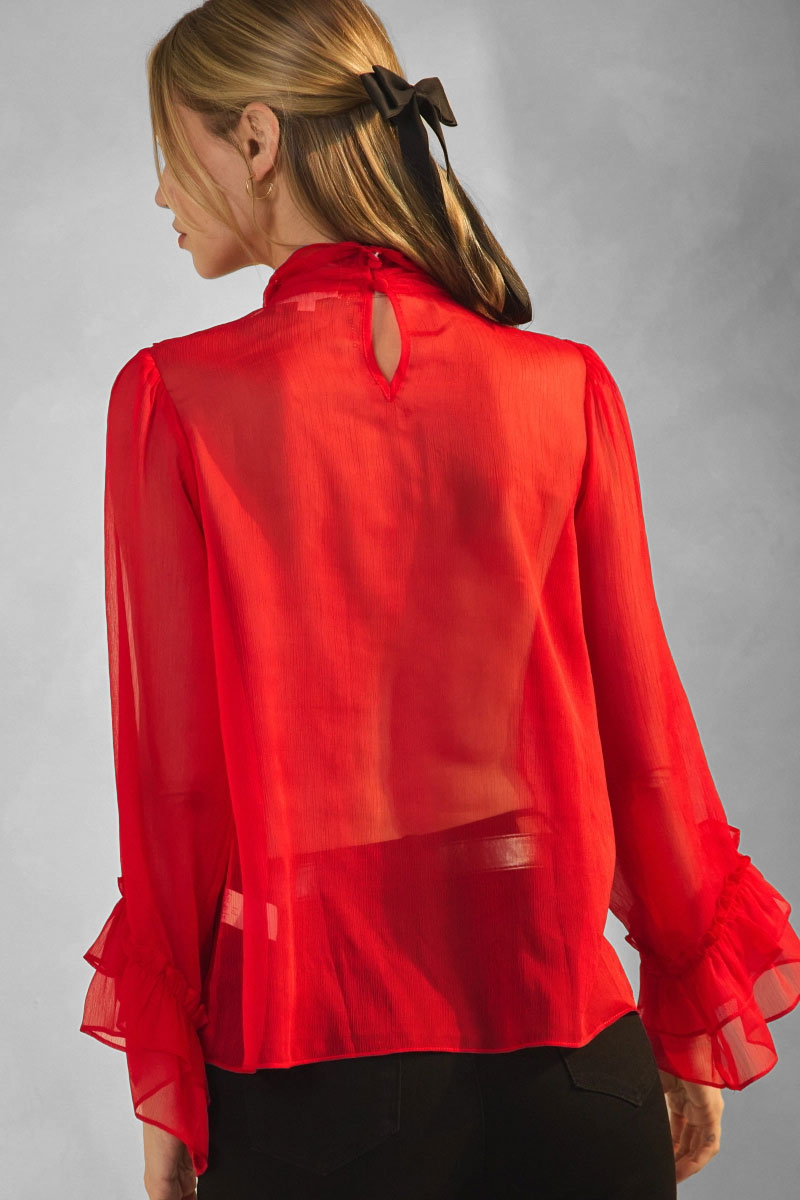 Scarlet Chiffon Mock Neck Blouse