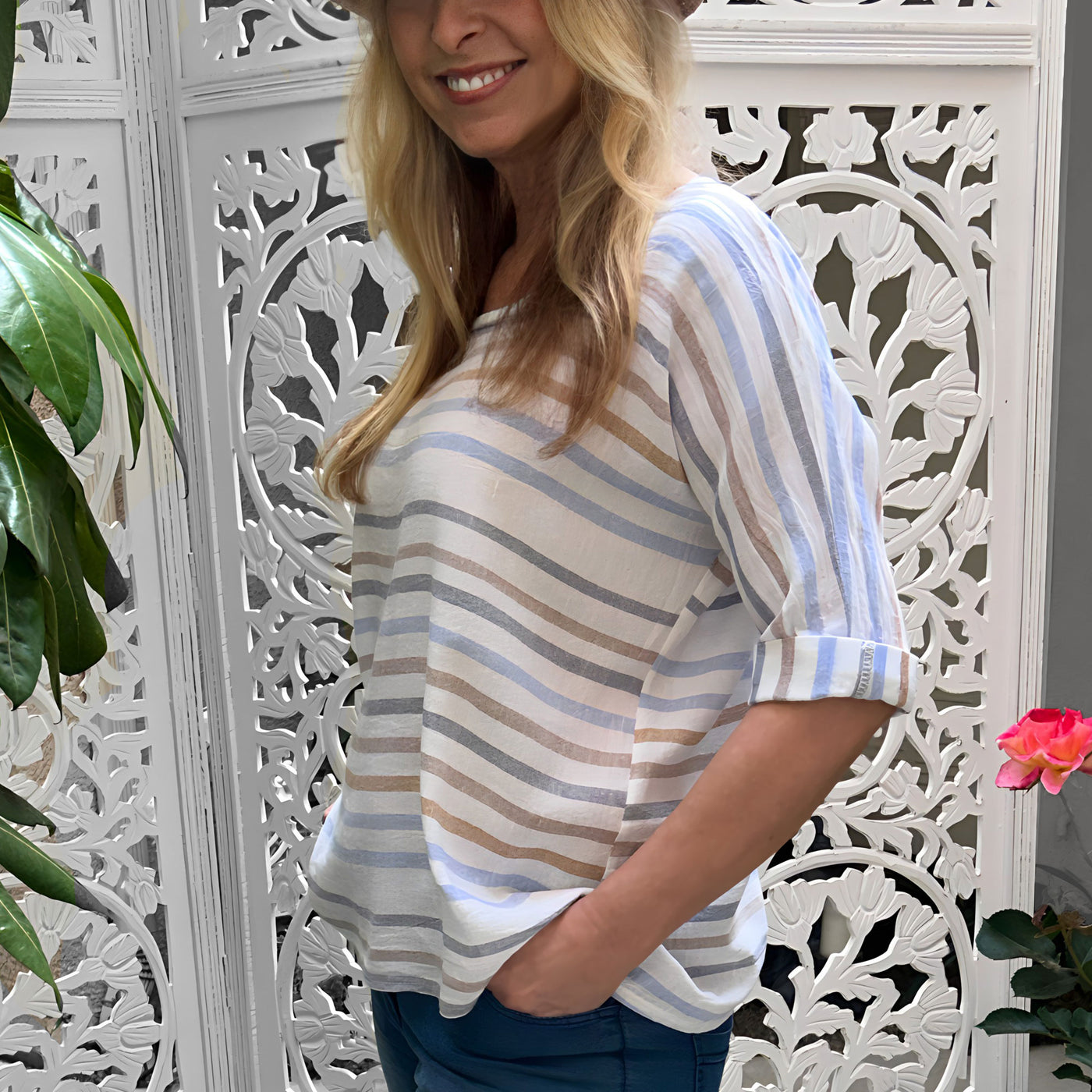 Milan Striped Linen Dolman Top