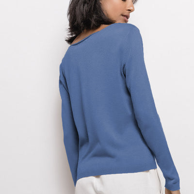 V Neck Cashmere Silk Denim Sweater