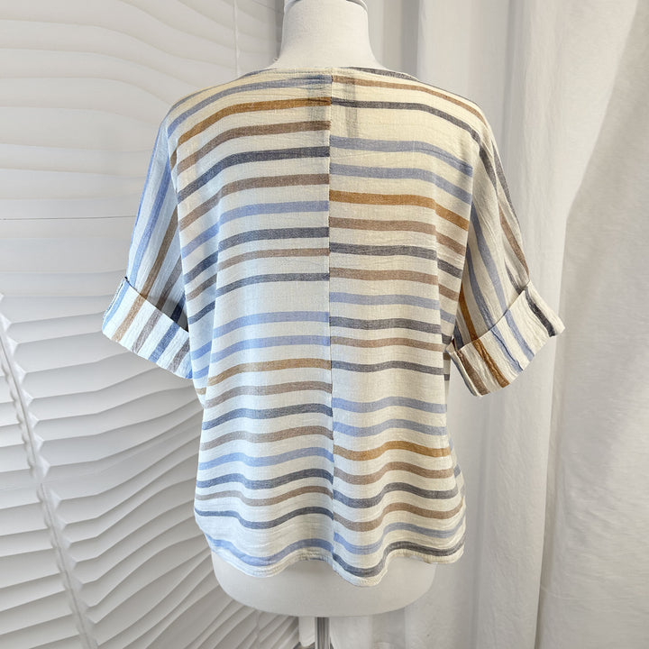 Milan Striped Italian Linen Dolman Top